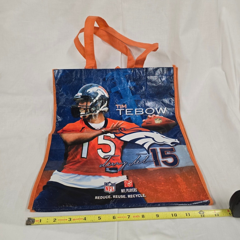 NFL Denver Broncos Tim Tebow Reusable Shopping Bag Tote Blue Orange 15 x 13 x 8 - Picture 2 of 5